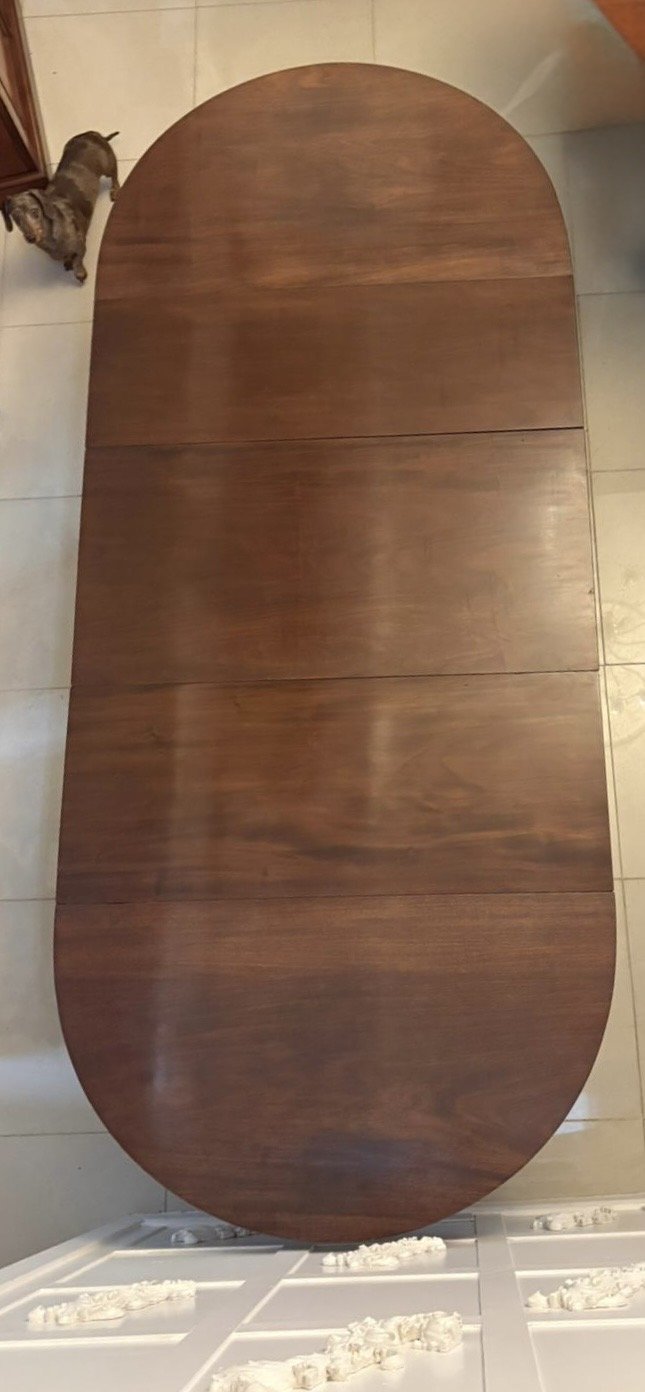 Antique Georgian Mahogany Triple Pillar Dining Table 12–14 Seater Extending with Two Leaves - Image 9